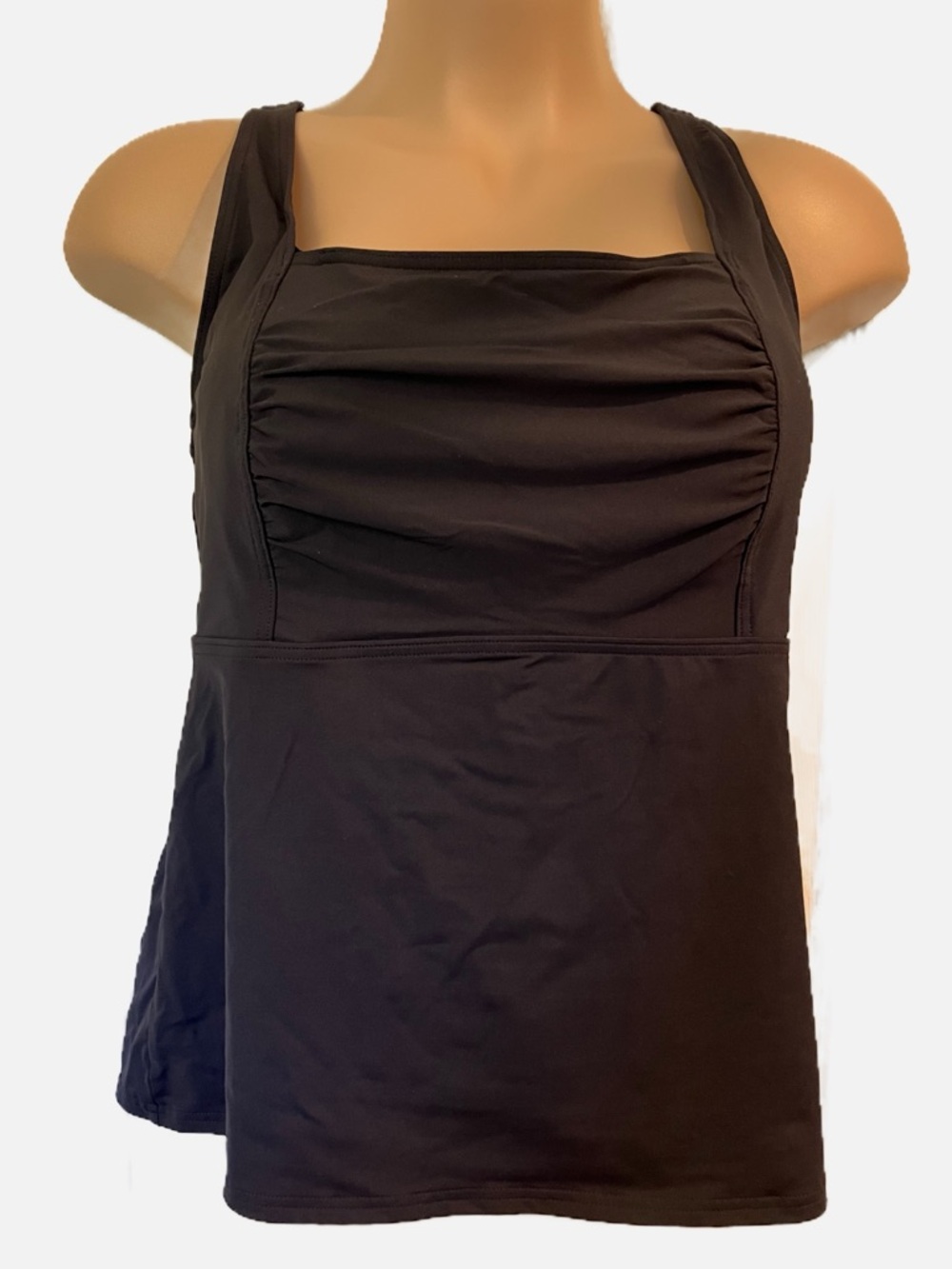Lands' End Tankini Swimsuit Bathing Suit Swim Top Black Shaper Lining 18W